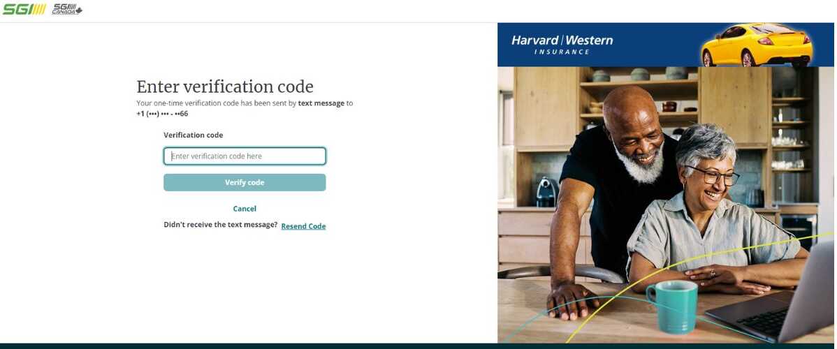 MySGI Screen enter your verification code