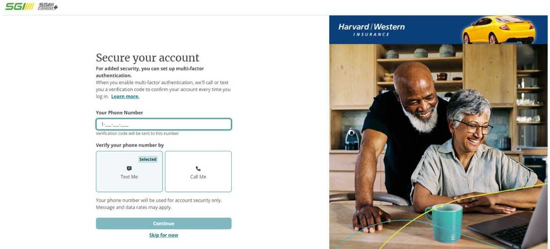 MySGI screen secure your account